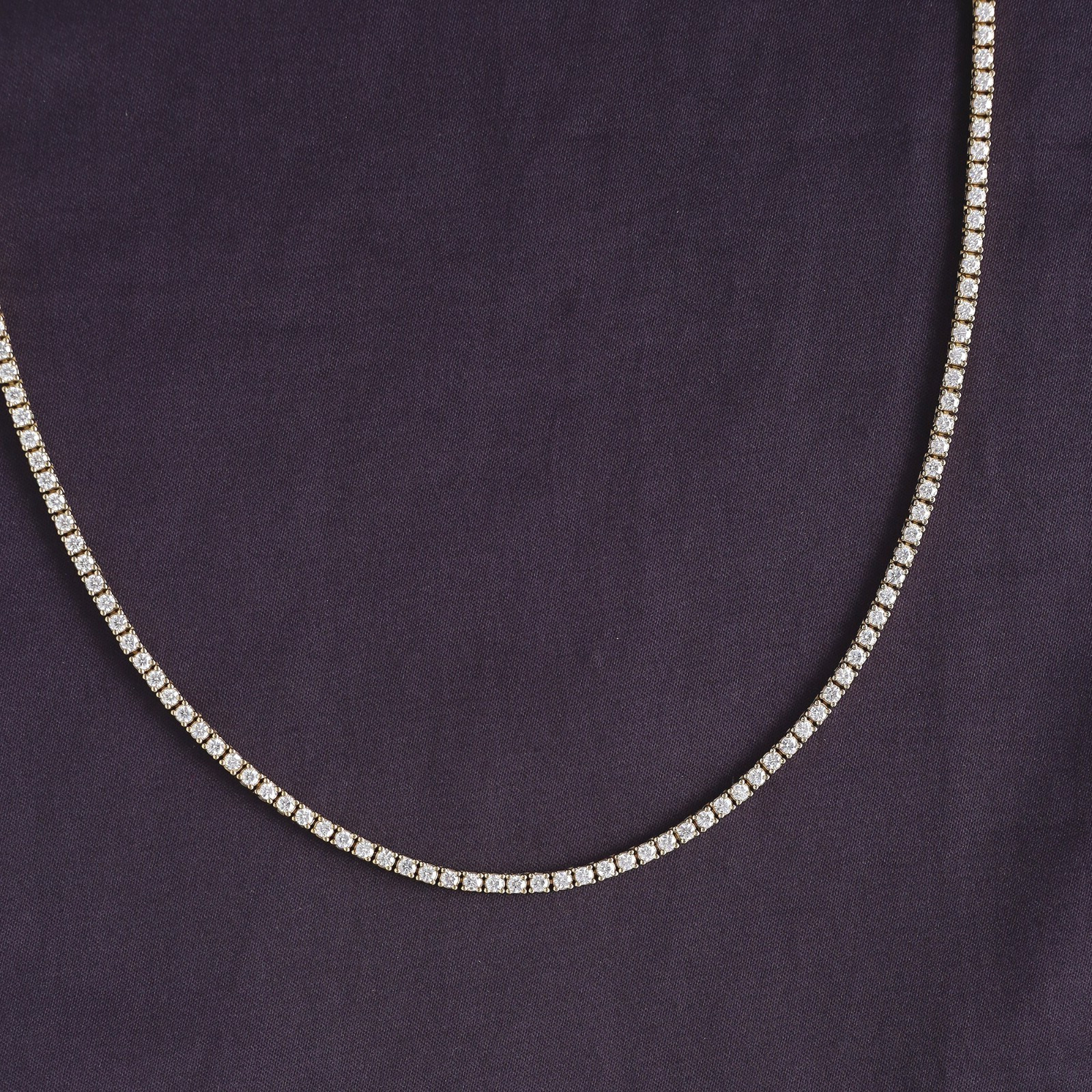 2MM Width Tennis Chain Necklace Moissanite 14K Yellow Gold Plated Silver- 17″