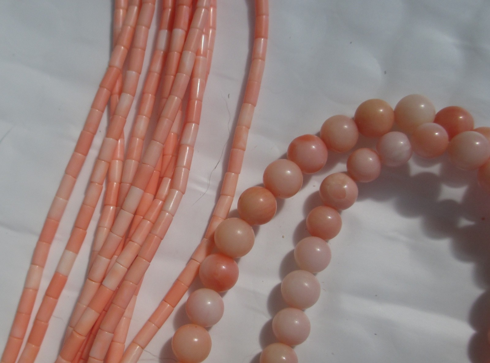 TWO GENUINE ANGEL SKIN CORAL BEADED NECKLACES MULTI-STRING BEADS