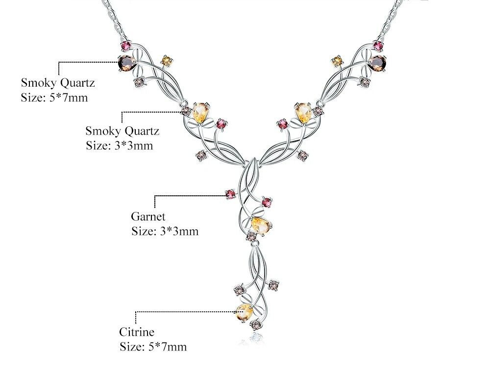 Natural Garnet Citrine 925 Silver Handmade Vintage Bridal Wedding Necklace