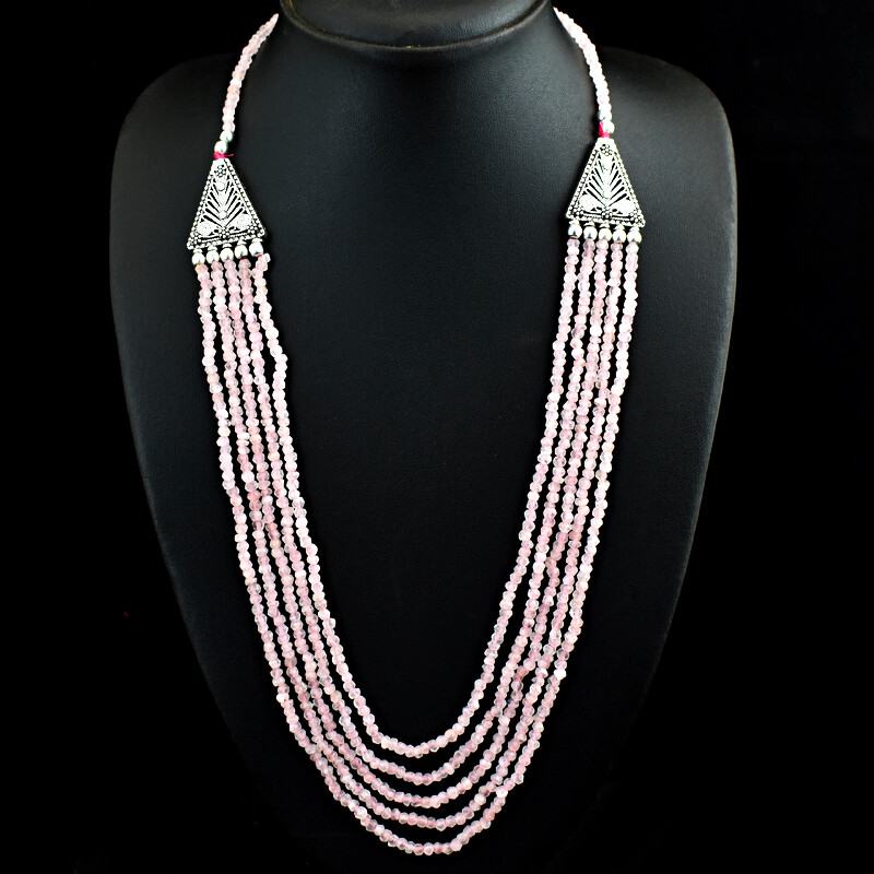 236.00 Cts Earth Mined Rose Quartz Round Shape Faceted Beads Necklace JK 18E283