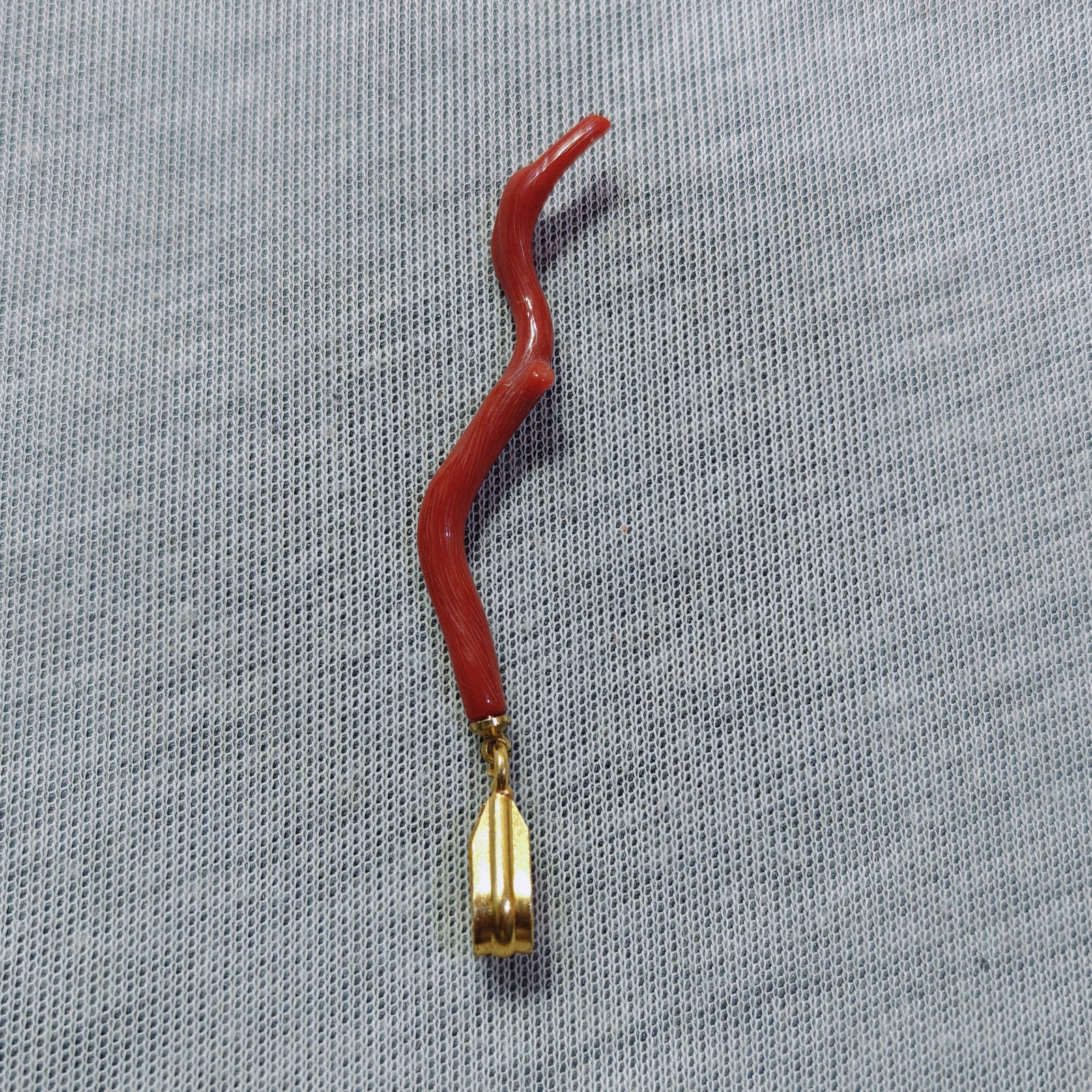Natural Red Coral Brass Pendent vintage Red Coral Gold Plated Pendant