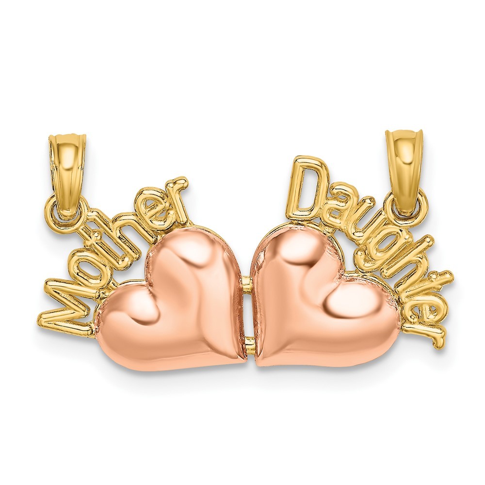 10k Two-tone Gold MOTHER and DAUGHTER Break-Apart Hearts Charm Pendant 1.53gm