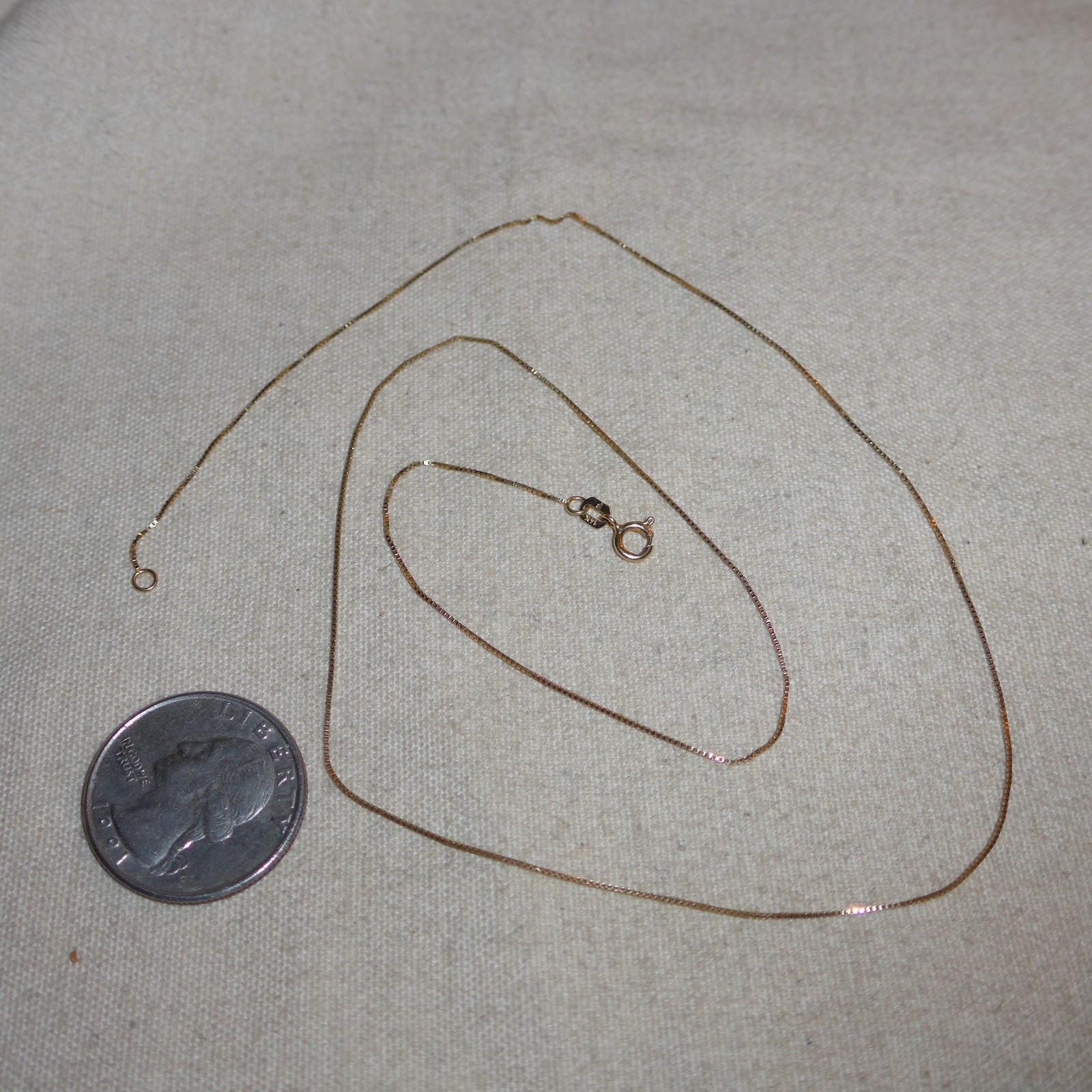 14K Gold Thin Petite Necklace Box Chain 20″ Signed F