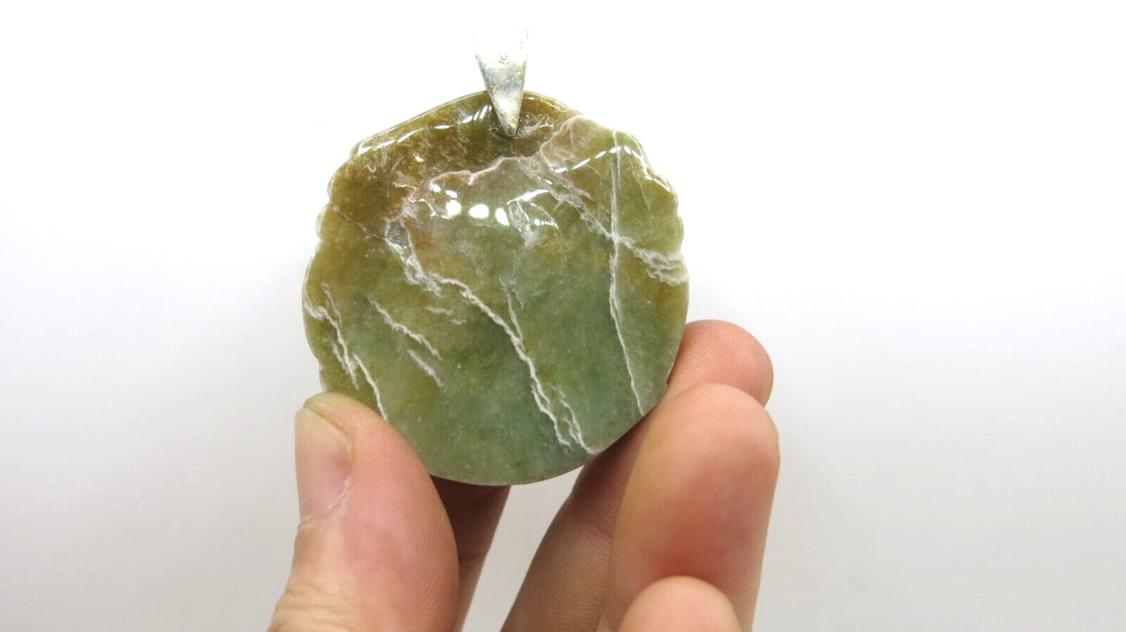 Natural Jade Pendant Carved Fu Lu Shou Three Auspicious Chinese Gods Feng Shui