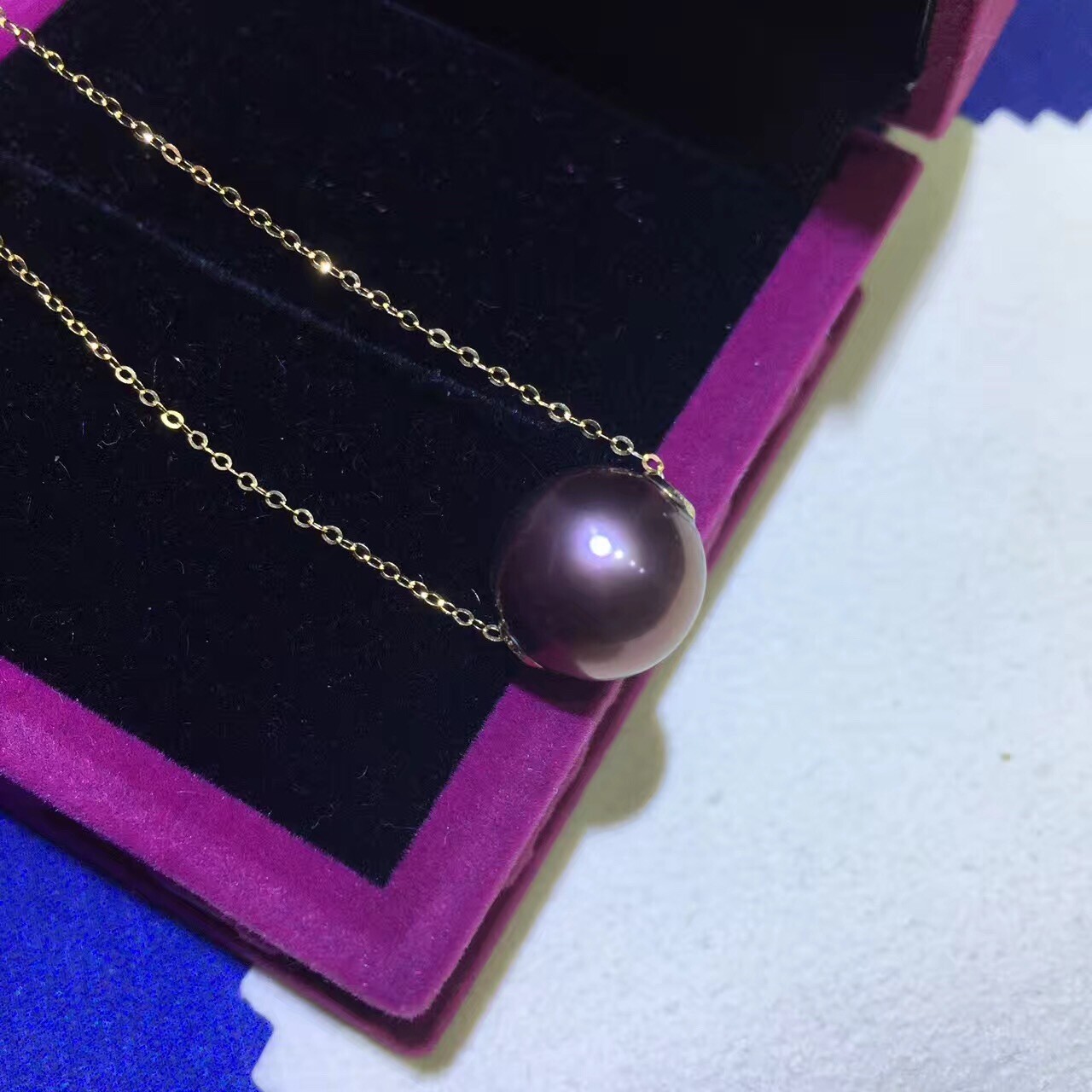 Huge 12mm genuine natural south sea purple lavender round pearl necklace pendant