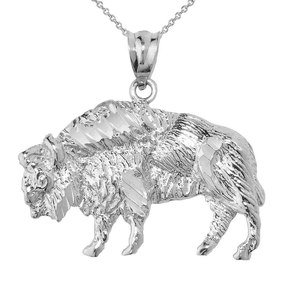 Gold Diamond Cut Bison Pendant Necklace(Available in Yellow/Rose/White Gold)