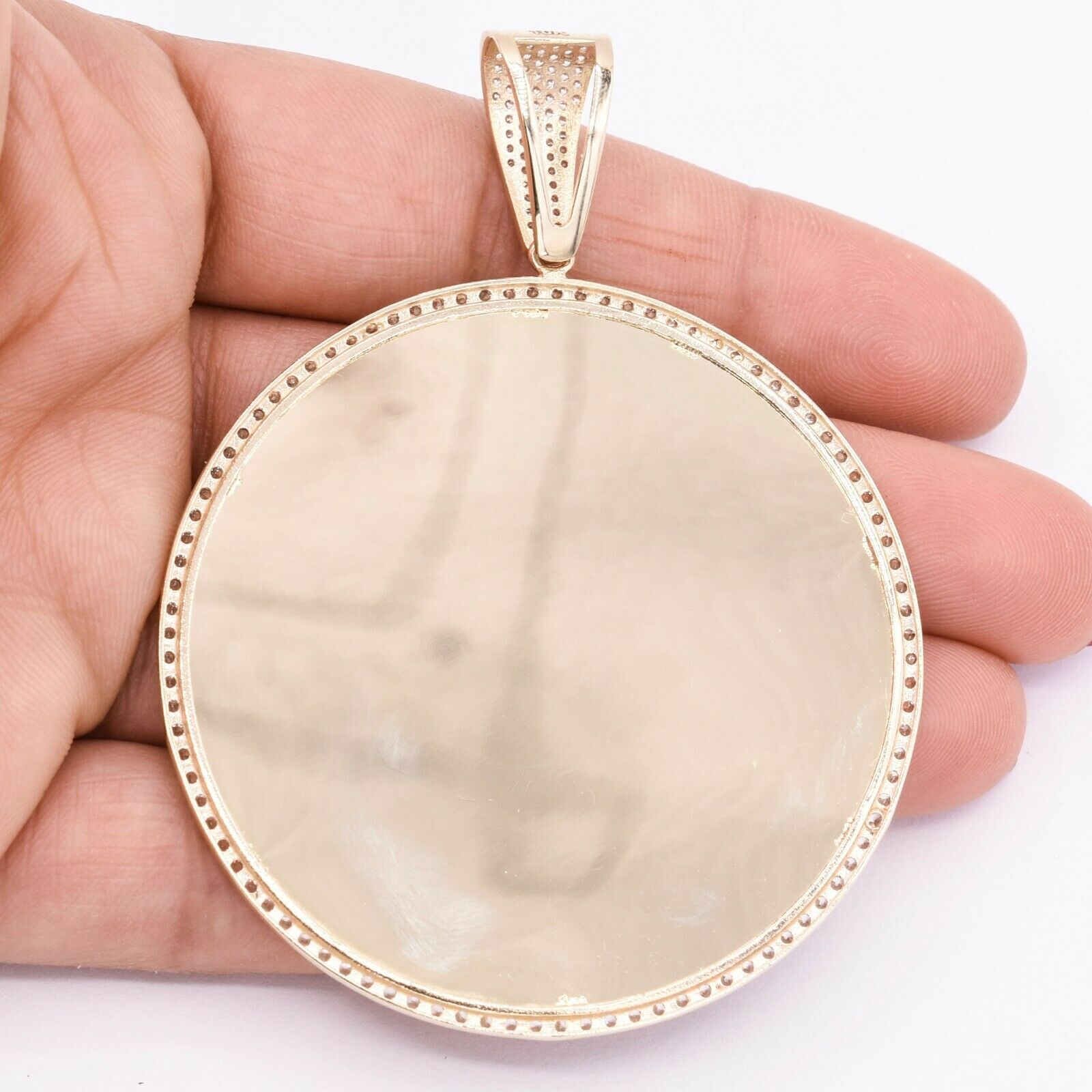 3″ Medallion Picture Frame Memory Charm Pendant Real 10K Yellow Gold