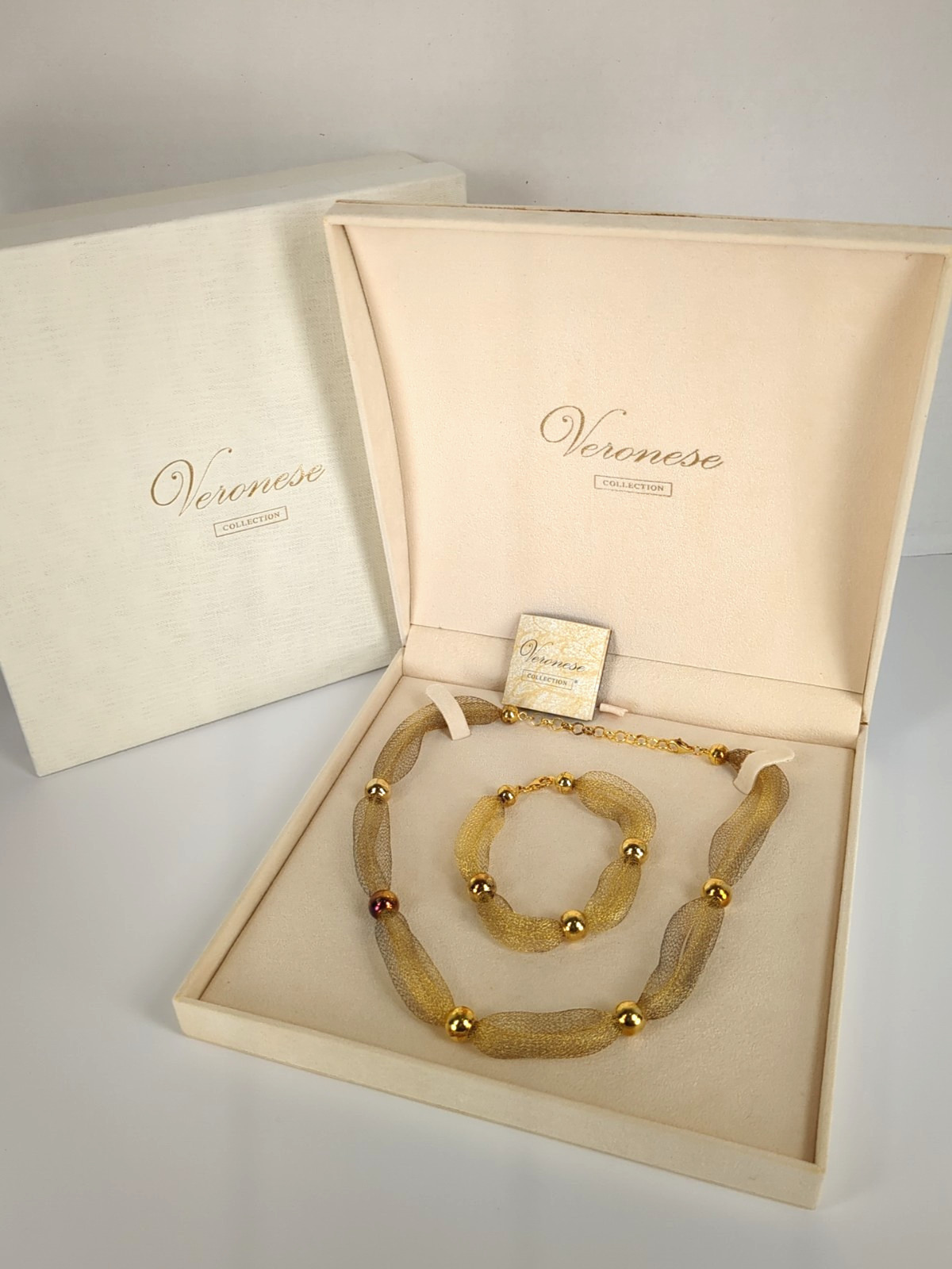 Vintage Gold Over Silver 925 Mesh Beads Necklace And Bracelet Set QVC
