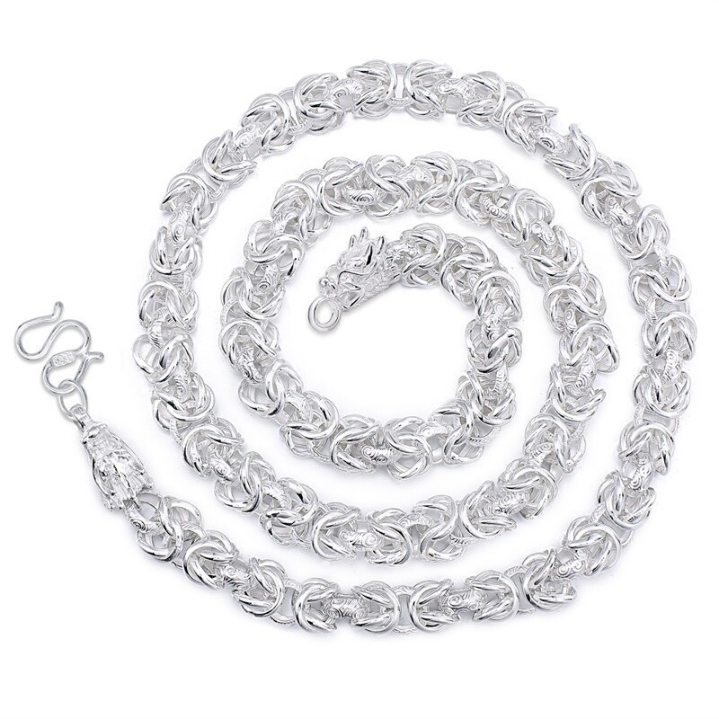 999 Pure Silver Necklace Dragon Keel Women Men’s 6.5mm/8mm/9mm Link Chain