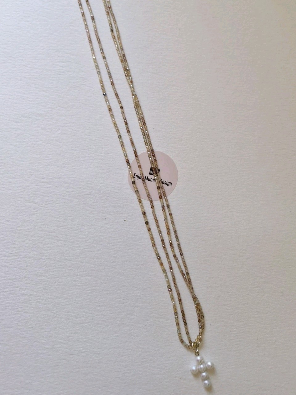 Natural ZIRCON Necklace 70cm With Akoya Pearls CROSS Removable.