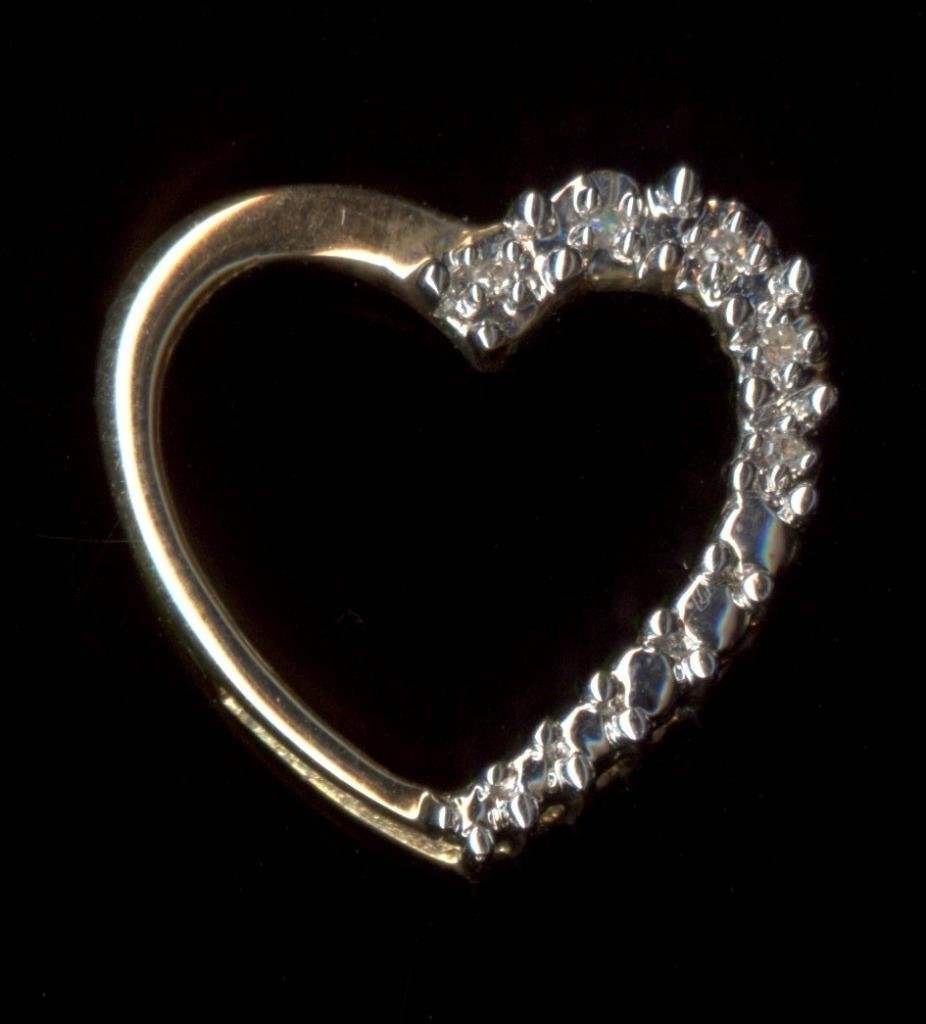 New 10K 16mm Fine Solid Yellow Gold Natural Diamond Row Heart Pendant PC