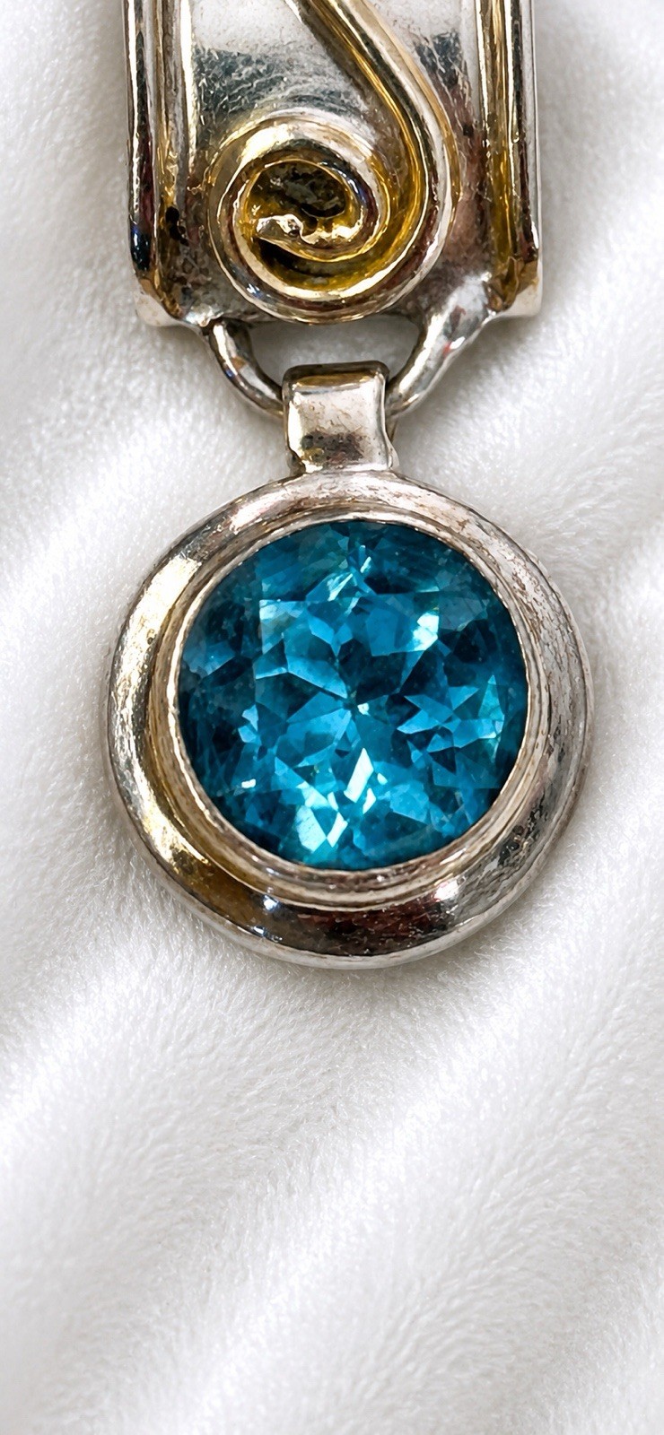 Sterling Silver Blue Topaz Pendant 925 Gold Accent Artisan Slide Pendant