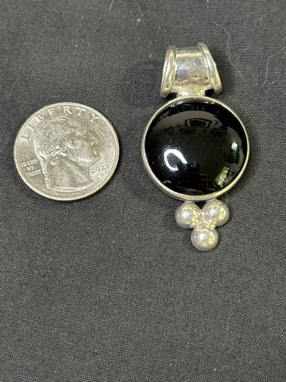 925 Sterling Silver Onyx Cabochon Vintage Southwestern Style Slide Pendant