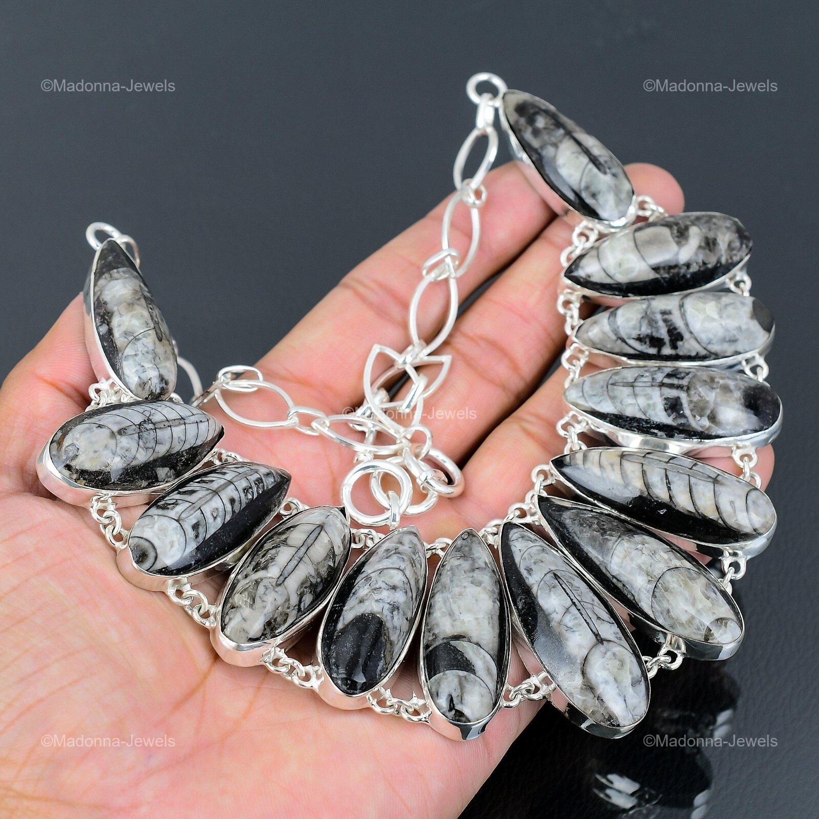Orthoceras Fossil Gemstone Chain Anniversary Artisan Necklace Jewelry 925 Silver