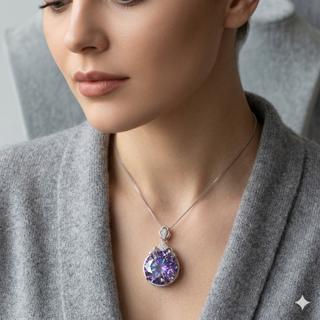 20 Ct Certified Purple Diamond Solitaire Necklace, FREE Diamond Studs