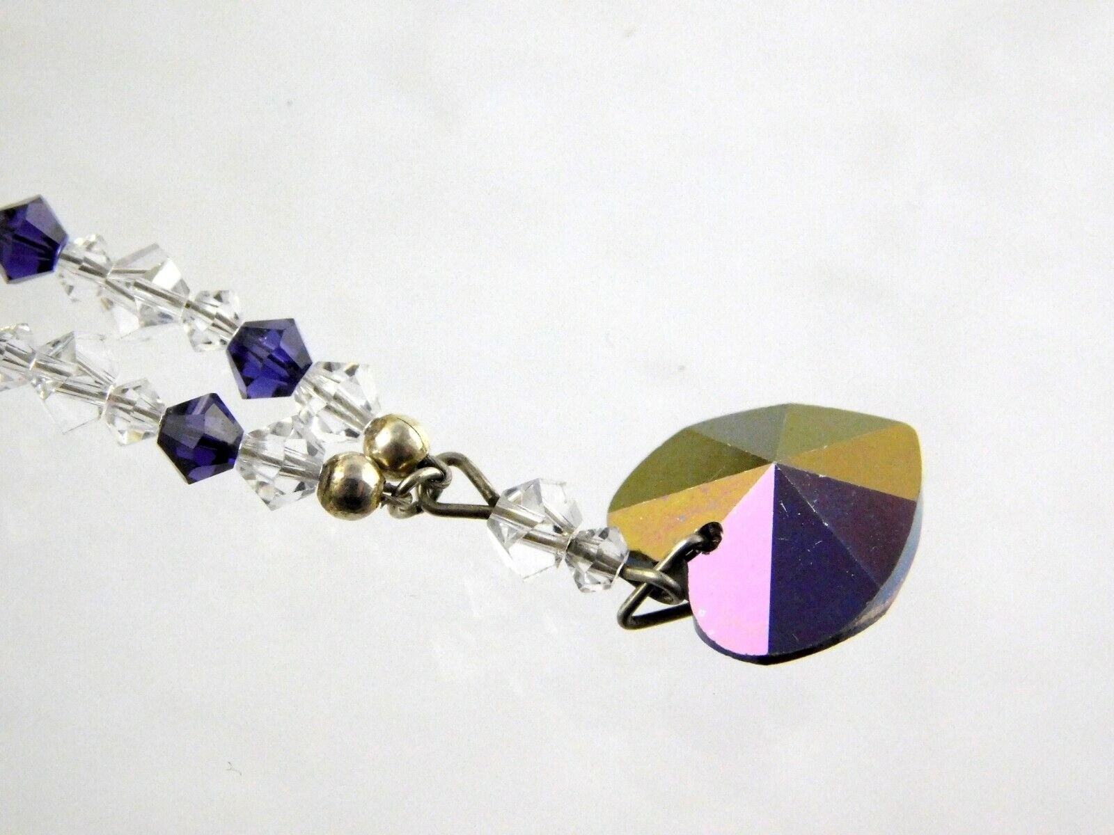 Sterling Silver Purple Crystal Rhinestone Heart Pendant Necklace 17.5 Inches 5g