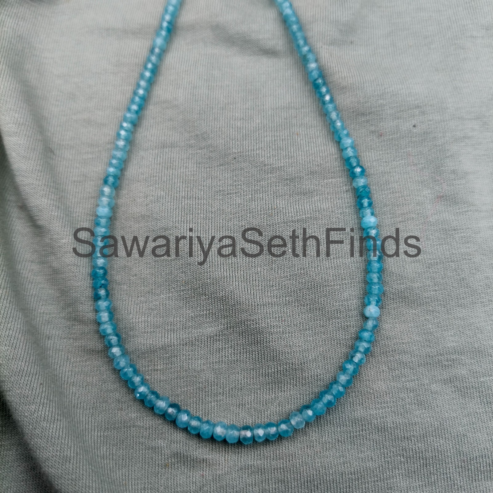 Blue Topaz Rondelle Necklace, Sterling Silver Clasp, Minimalist Gemstone Jewelry