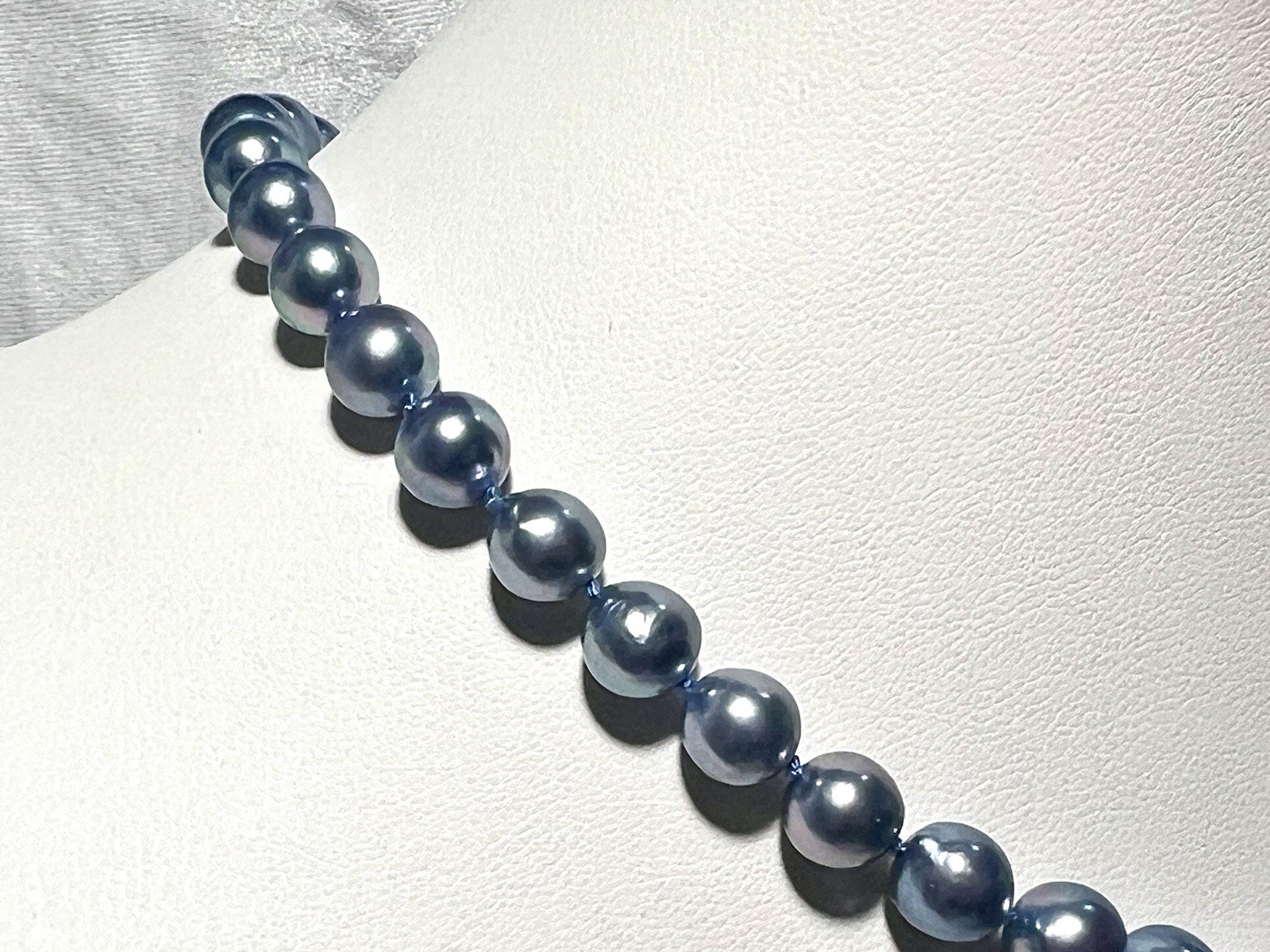 Japanese Blue Saltwater Akoya Pearl 15.25” Necklace 7.4-7.9mm St Silver Clasp