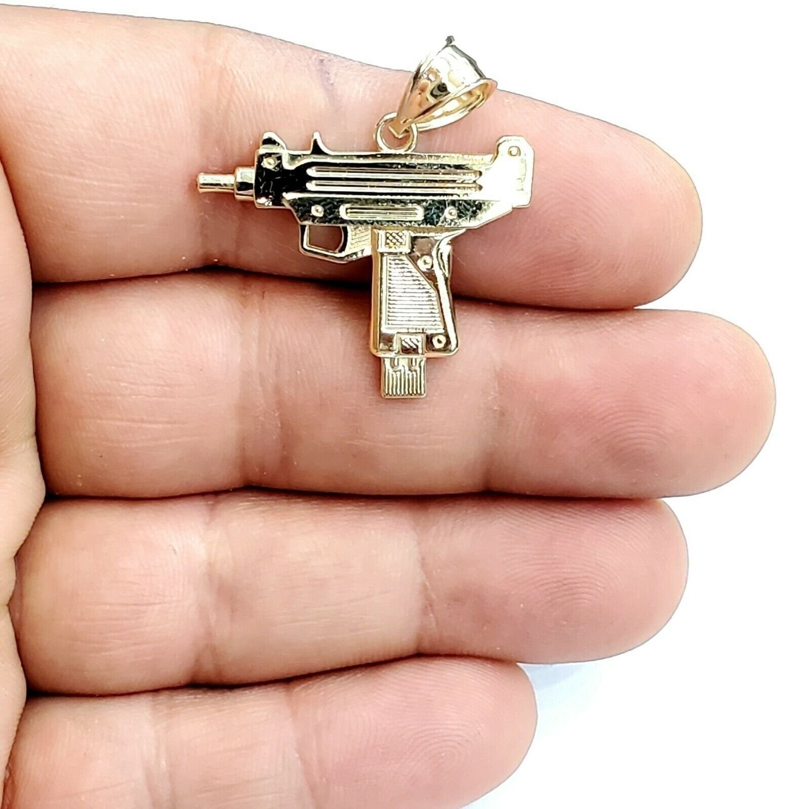 10k yellow Gold solid Uzi machine gun Pendant charm gift male fine jewelry 2.2g