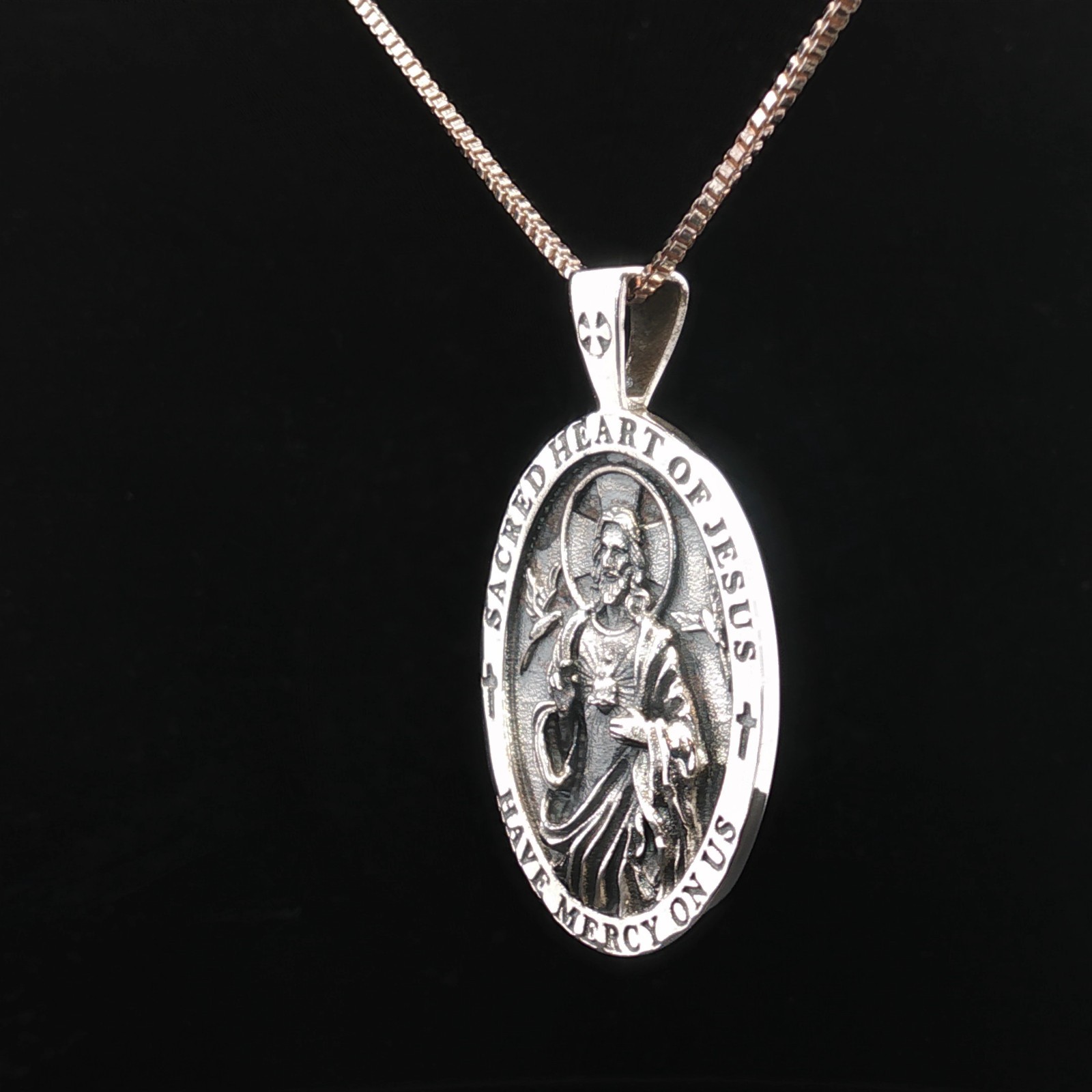 925 Sterling Silver Sacred Heart & Divine Mercy Sterling Silver Medal Necklace