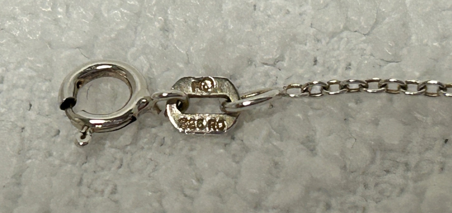 Sterling Silver 925 Chain Necklace Pendant w/ White/Colorless Faux Stone 19.25″