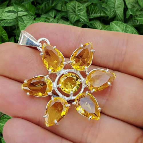 Star Yellow Citrine Gemstone Handmade 925 Sterling Silver Gift Jewelry Pendant