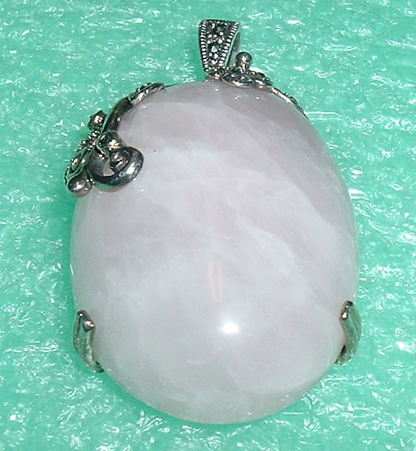 LARGE Vintage Rose QUARTZ & STERLING n MARCASITE Flowers PENDANT DROP *Fine