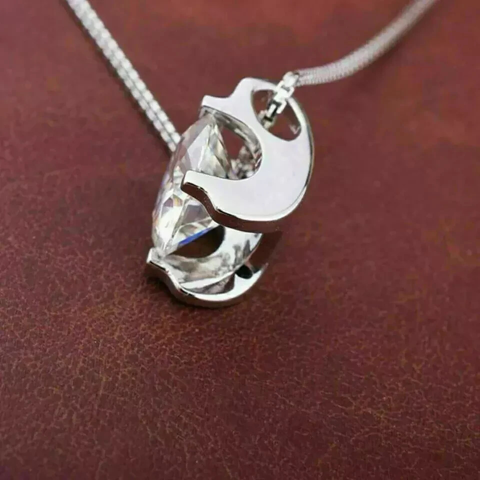 3Ct Round Cut VVS1/D Diamond Solitaire Pendant 14K White Gold Finish Free Chain