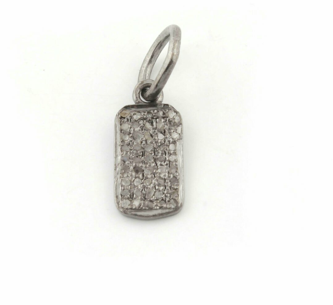 Pave Diamond Rectangle Charm Pendant 925 Sterling Silver Minimal Jewelry Finding