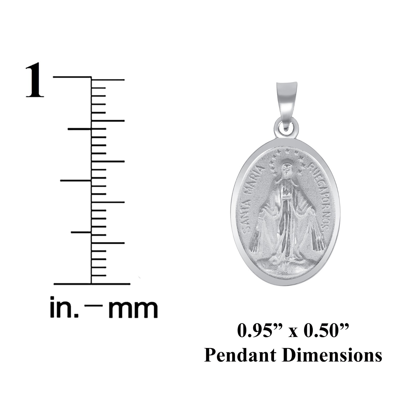 925 Sterling Silver Miraculous Medal of Virgin Mary Pendant Necklace (0.95″)