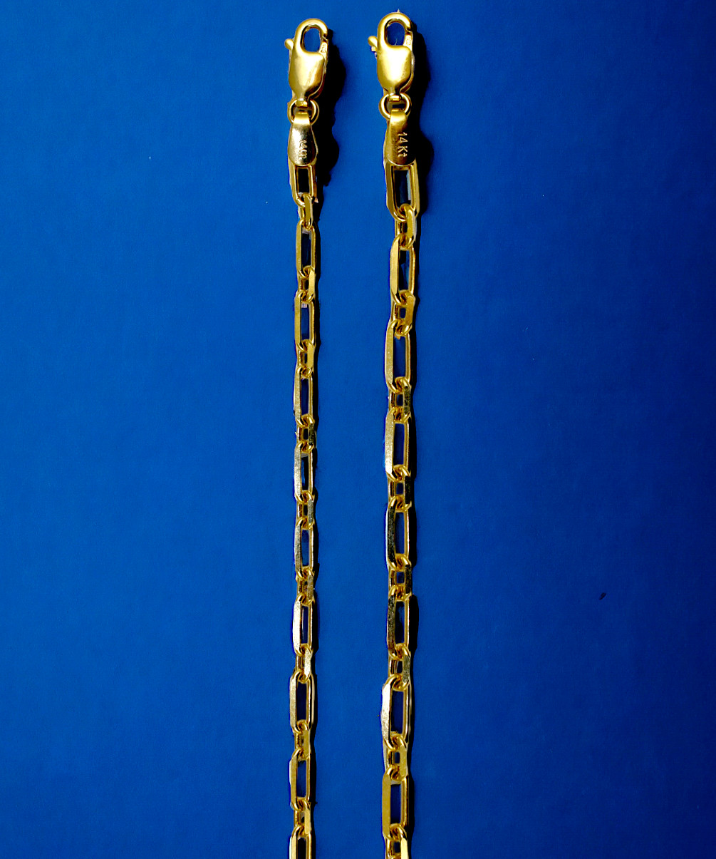 14K Yellow Gold SOLID Oval Paperclip Rolo Necklace Bracelet Chain 2mm-4mm 7″-30″