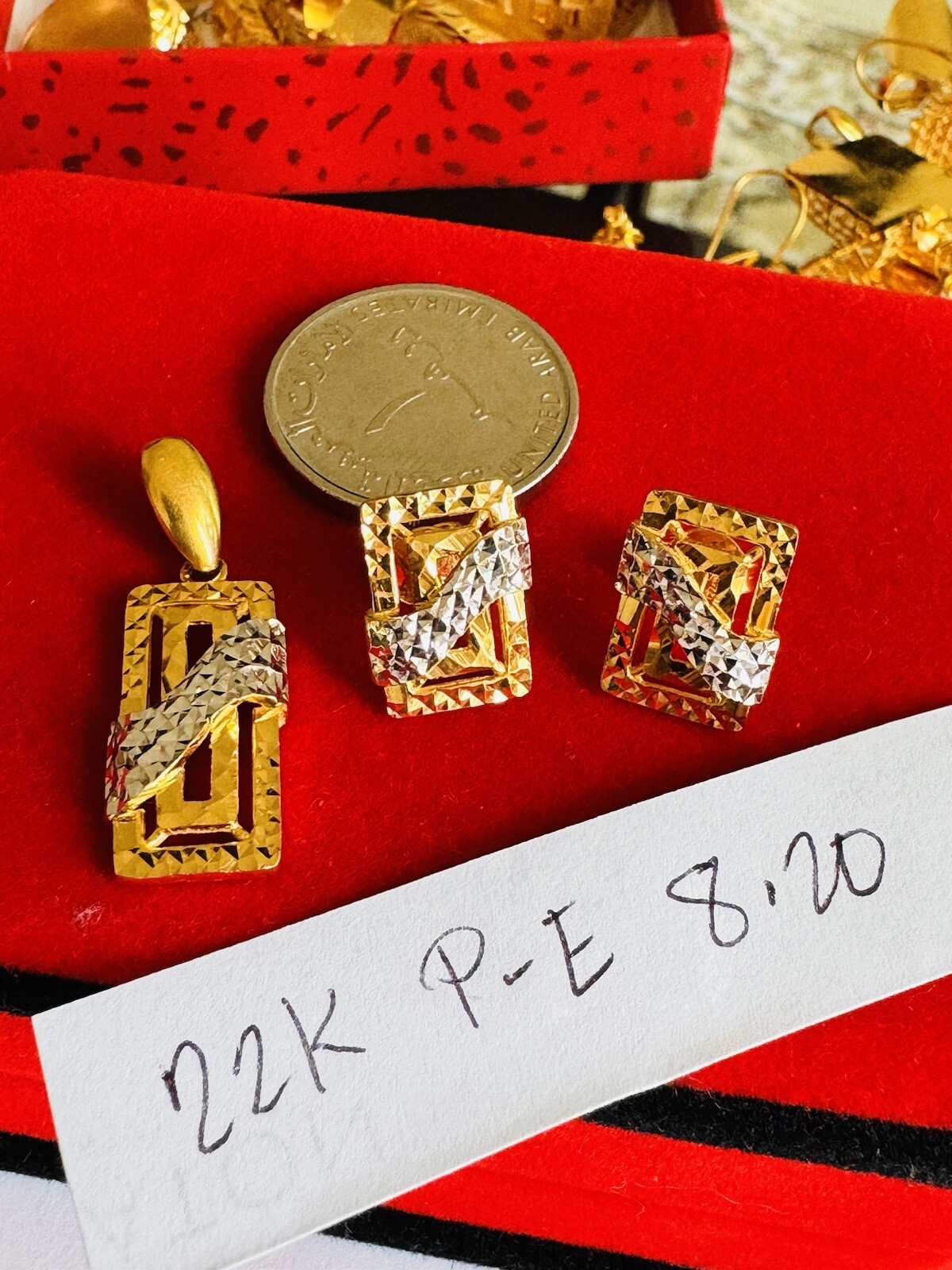 22K 916 22CT Fine Real Gold Unique Two tone Earring & Pendant 8.2G