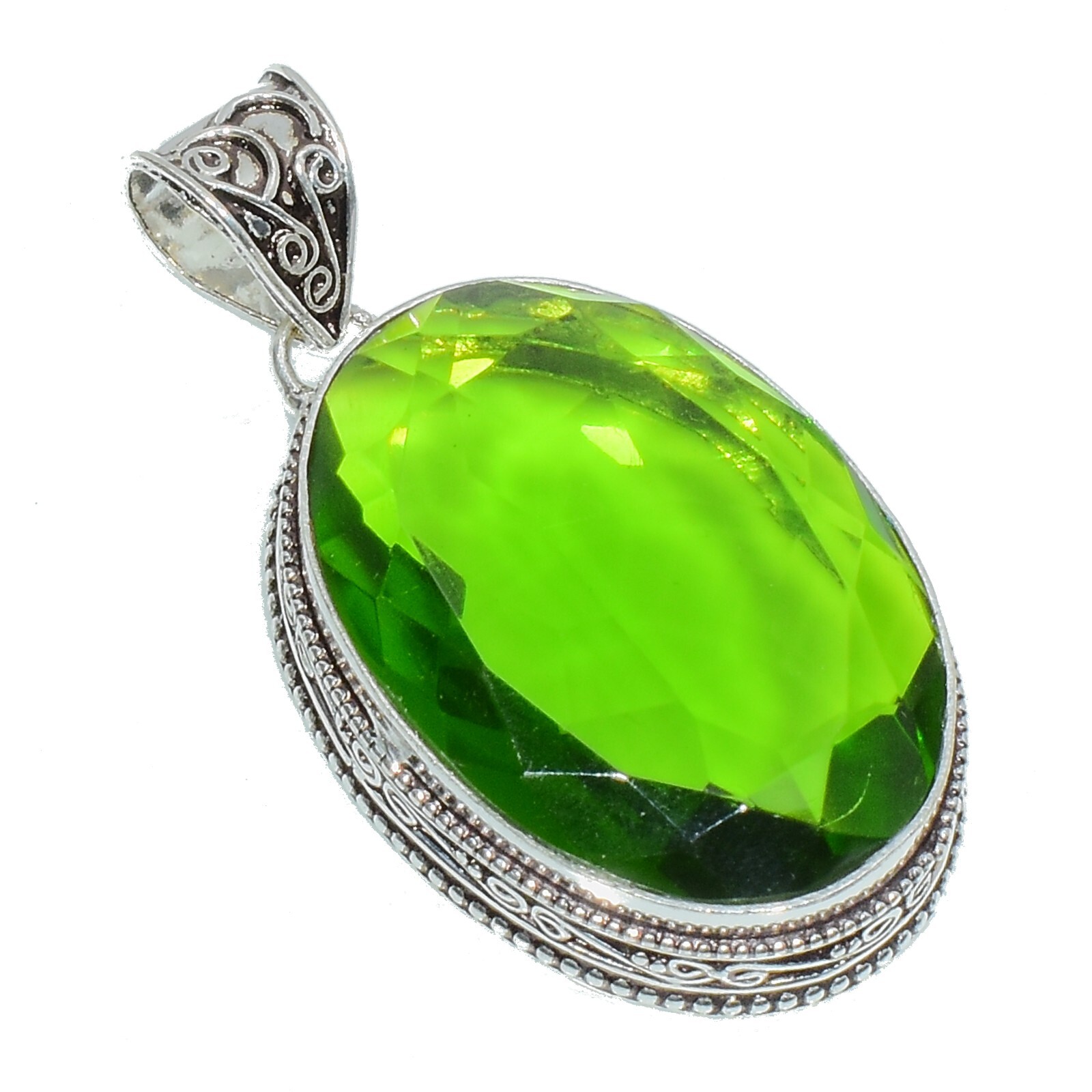 Green Peridot Gemstone Handmade 925 Sterling Silver Oval Cut Jewelry Pendant J22