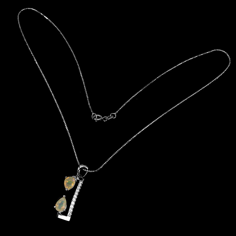 925 Sterling Silver Necklace Pear Fire Opal Cz Gemstone Jewelry 16ins