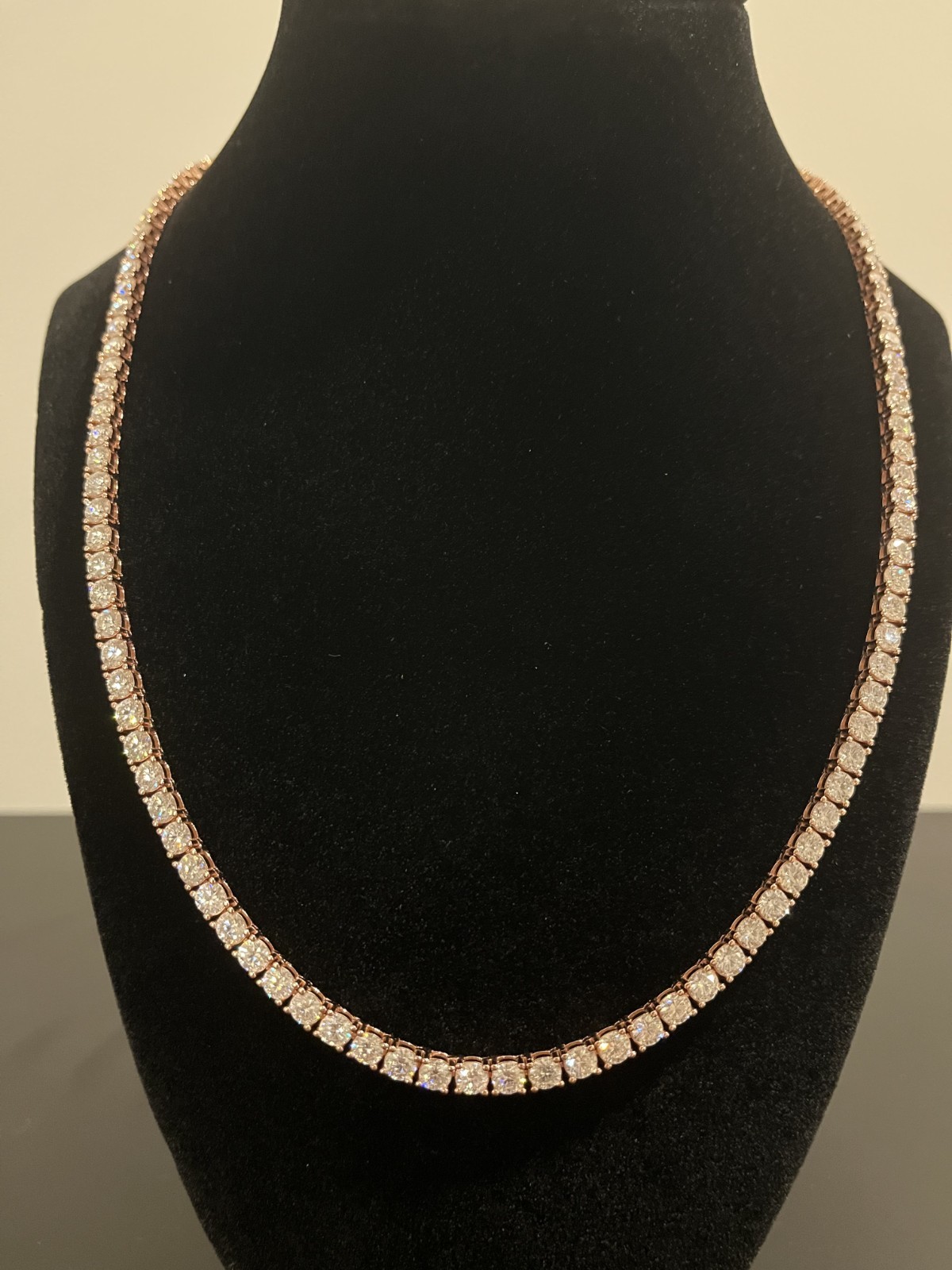 4mm Flawless D Color Moissanite Tennis Necklace Set In 14k Rose Gold 20 Inch