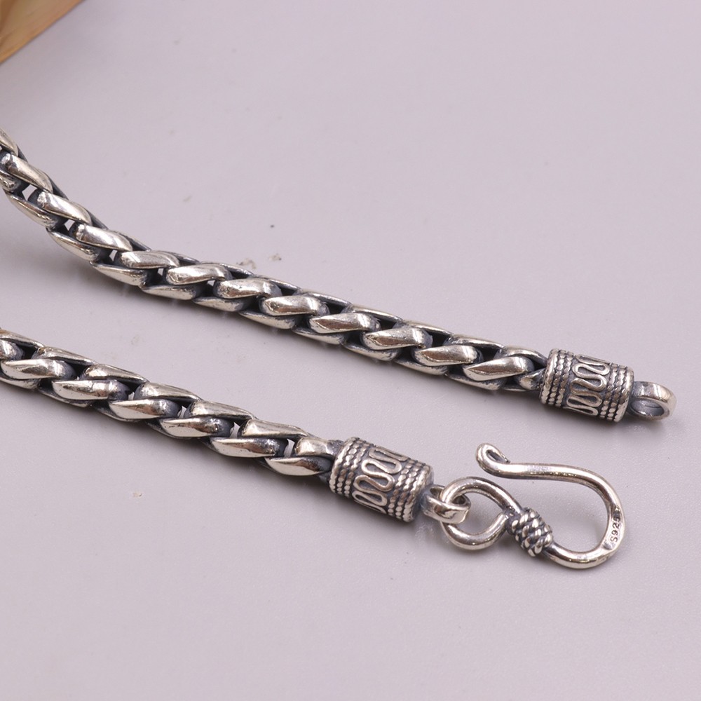 Pure S925 Sterling Silver Chain Men 5mm Unique Wheat Link Necklace 56-57g 21.6in
