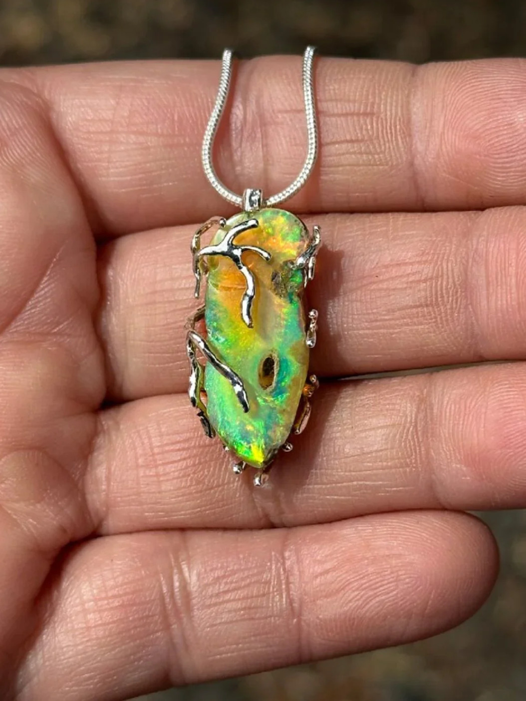 Opal Silver Woods Bohemian Necklace