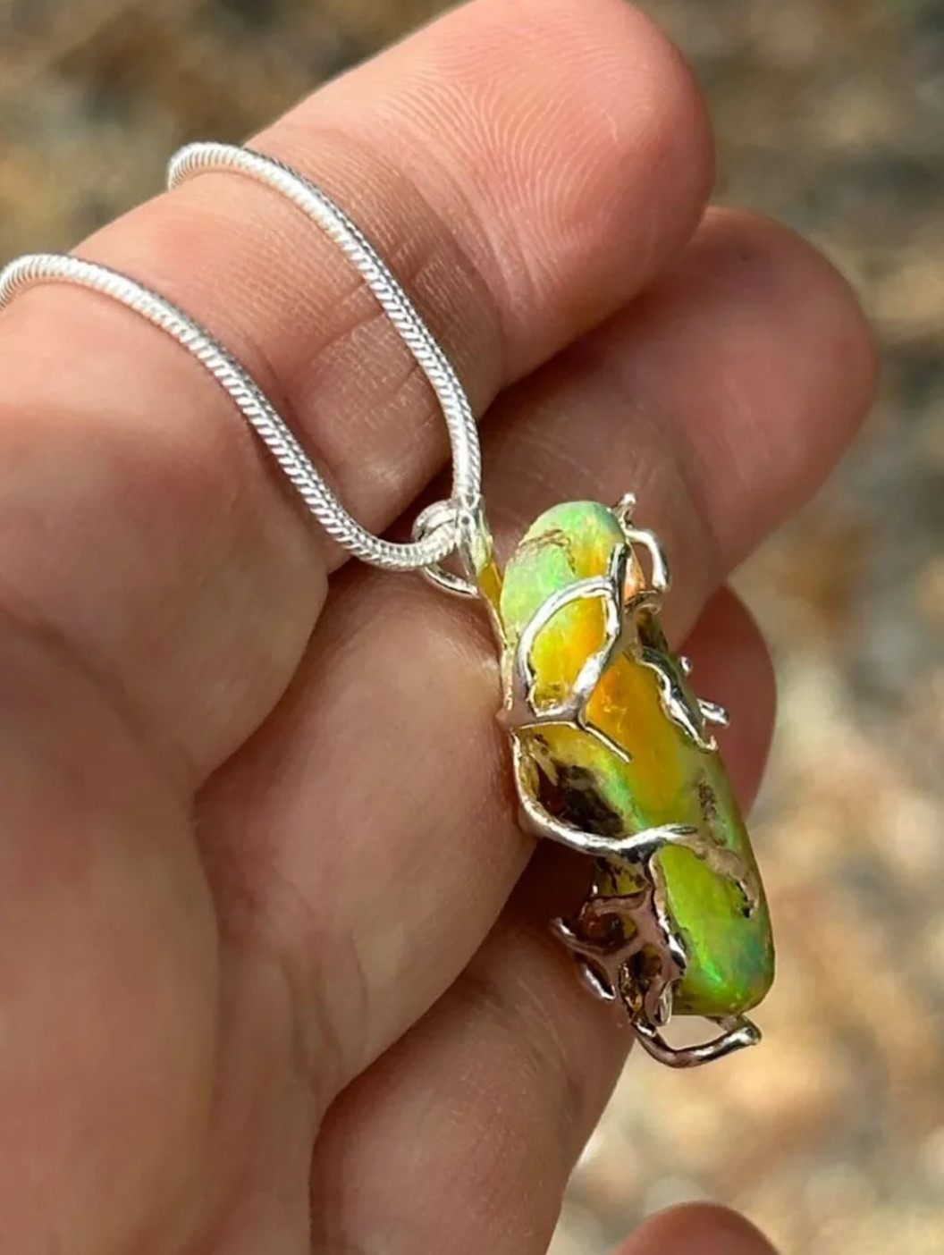 Opal Silver Woods Bohemian Necklace