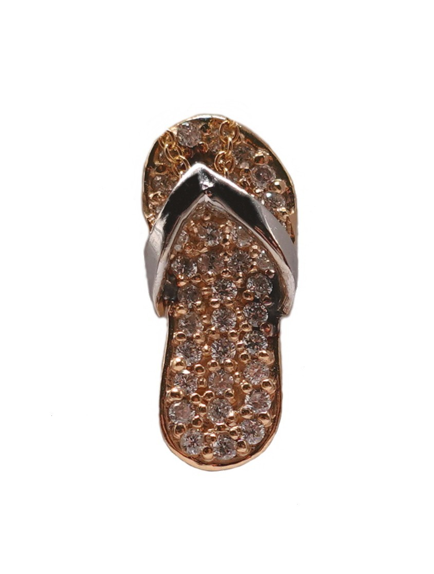 Lady’s petite 14k two tone gold pave diamond sandal flipflop pendant necklace 19