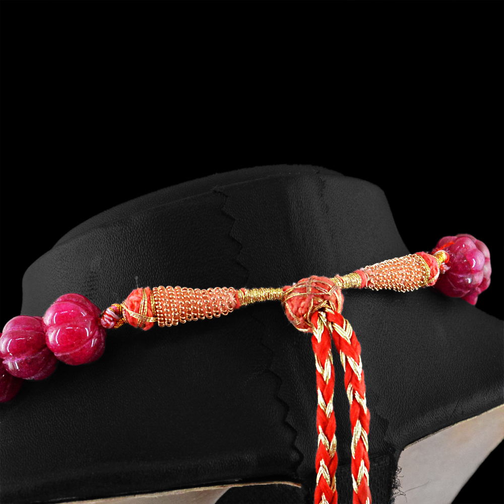 806.00 Cts Earth Mined ENHANCED Ruby Round Shape Carved Beads Hand Made Necklace
