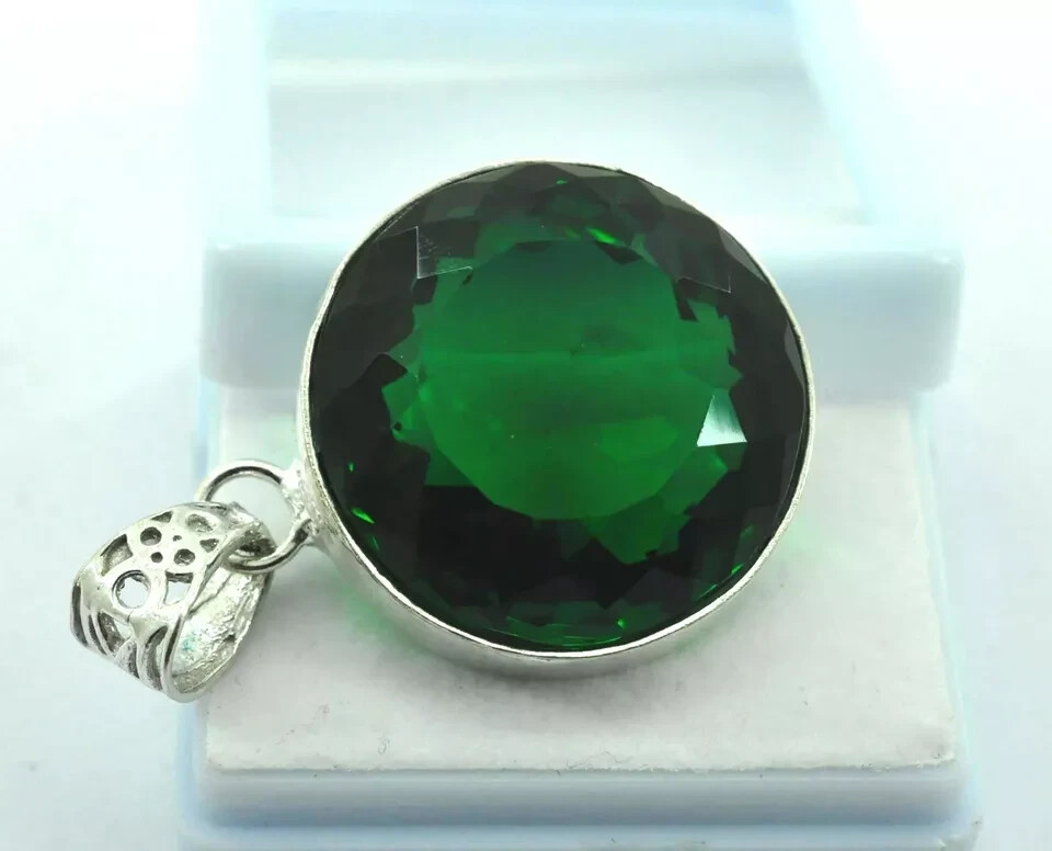 94 Ct Green Topaz Round Cut 925 Sterling Silver Gemstone Pendant Jewelry