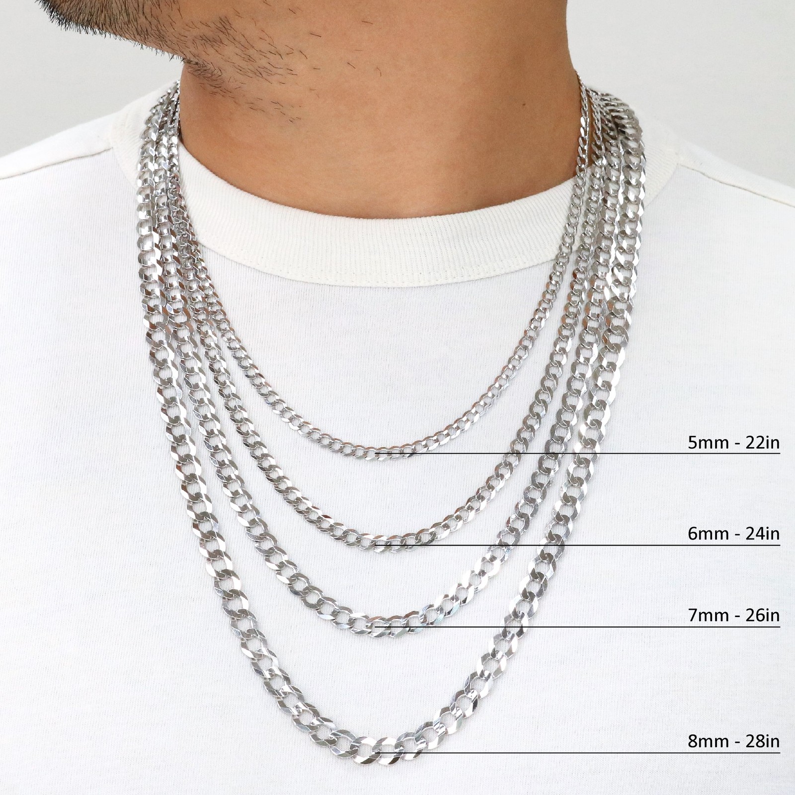 14K White Gold Solid 2mm-8.5mm Cuban Curb Link Chain Pendant Necklace 16″- 30″