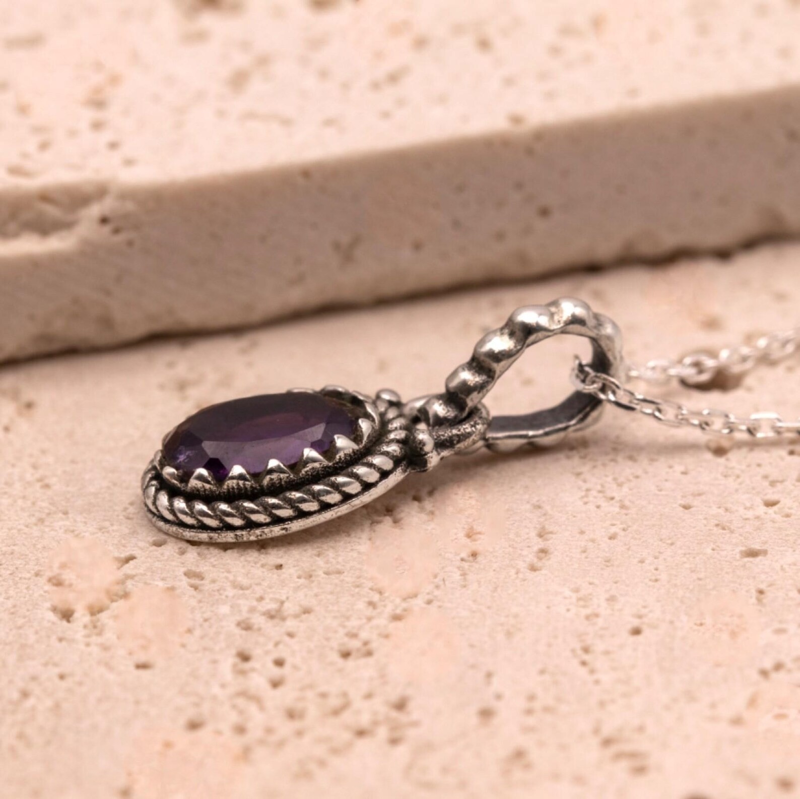 Purple Amethyst Stone Pendant Minimalist Oval Pendant For Women And Adults