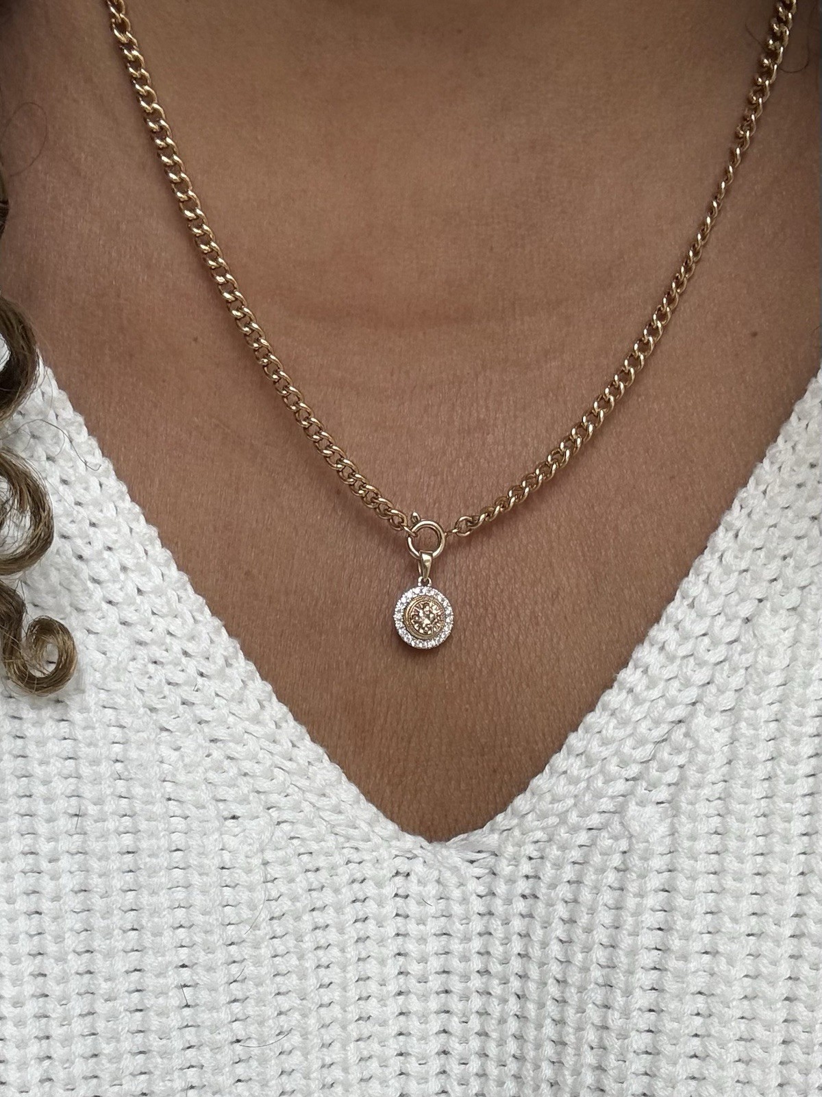 14K Gold Diamond Halo Pendant 0.40 CTW Round Cluster Estate Vintage Style