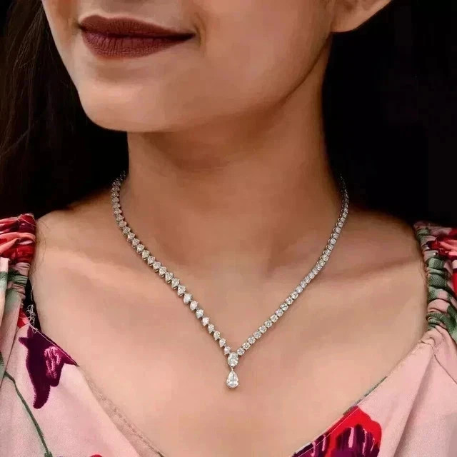 Pear Cut Lab Created Diamond 20ct Tennis Necklace 14k White Gold Plated 18″