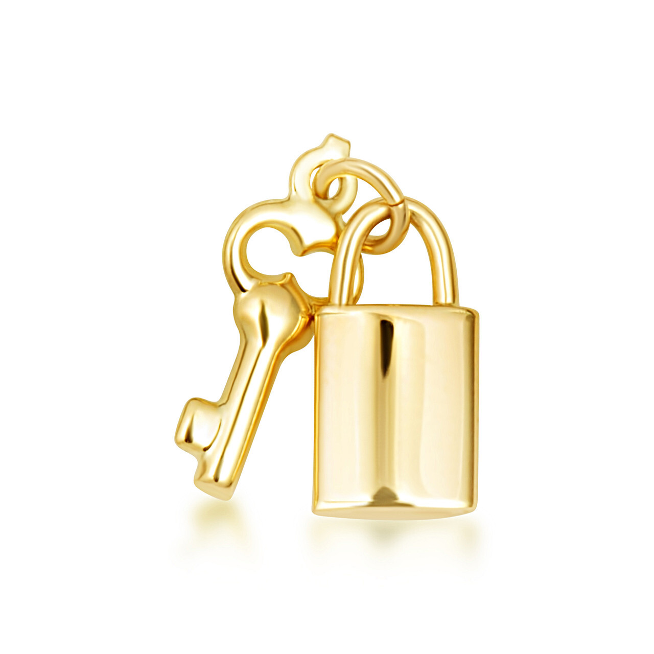 14K Yellow Gold Lock & Key Charm Pendant Necklace (Small/Large)
