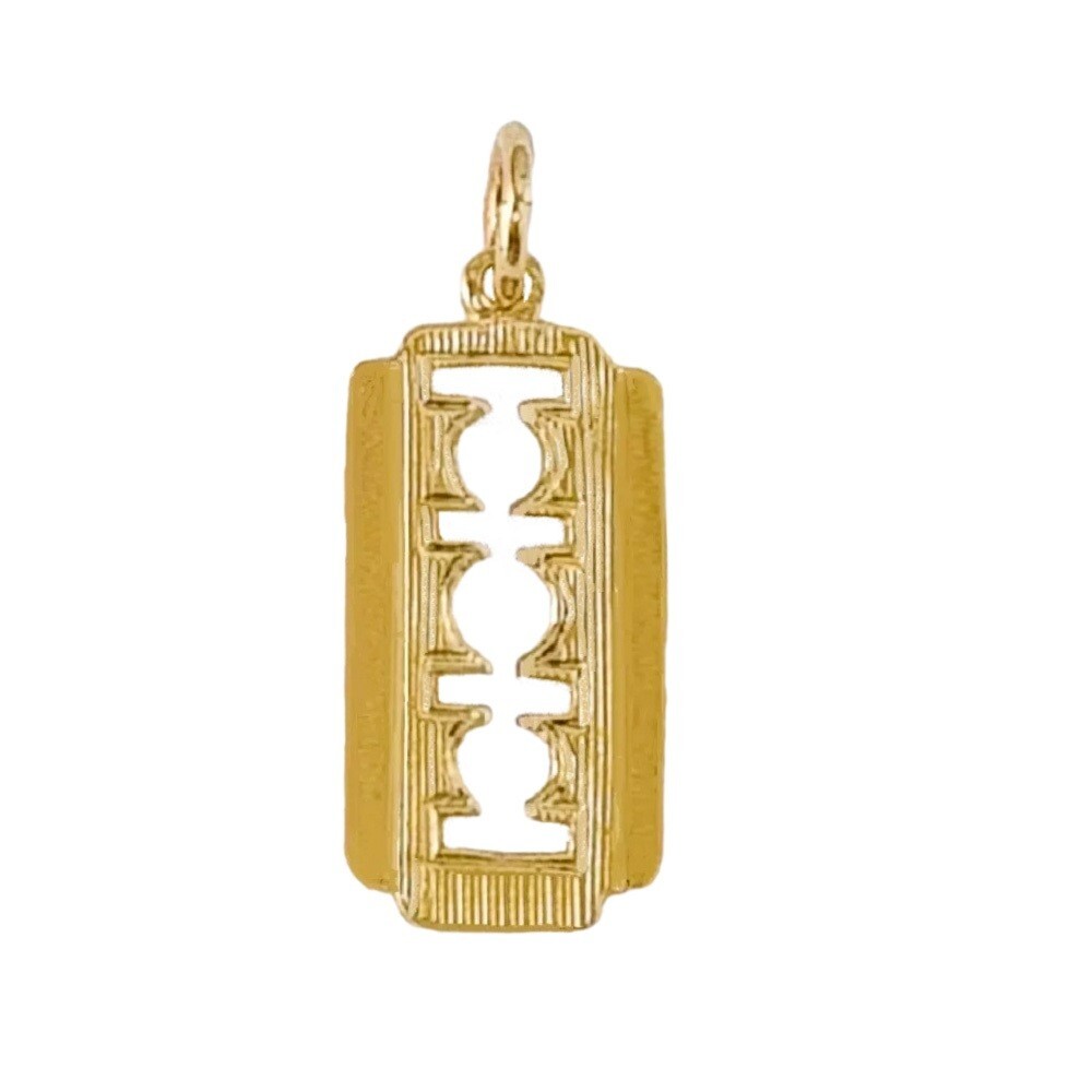14k Yellow Gold Razor Blade Pendant / Charm, Made in USA