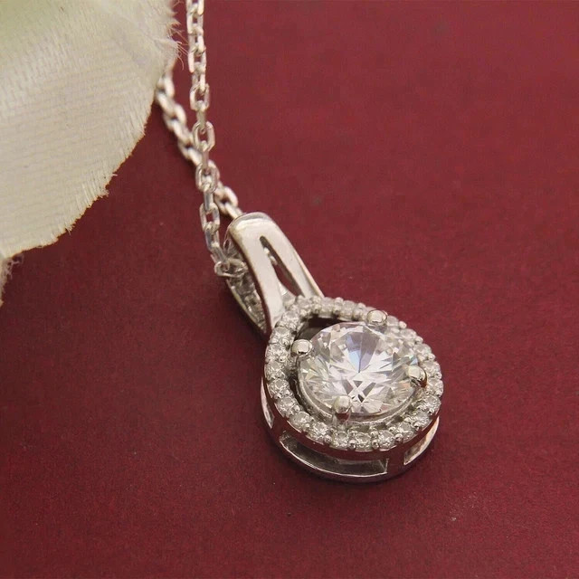 Women’s Beauty Pendant Lab-Grown Diamond 2.10Ct Round Cut 14K White Gold Plated