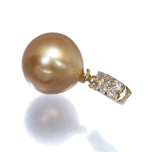 Golden South Sea Pearl 10.3mm Diamond 0.13ct Pendant 18K 750 Yellow Gold