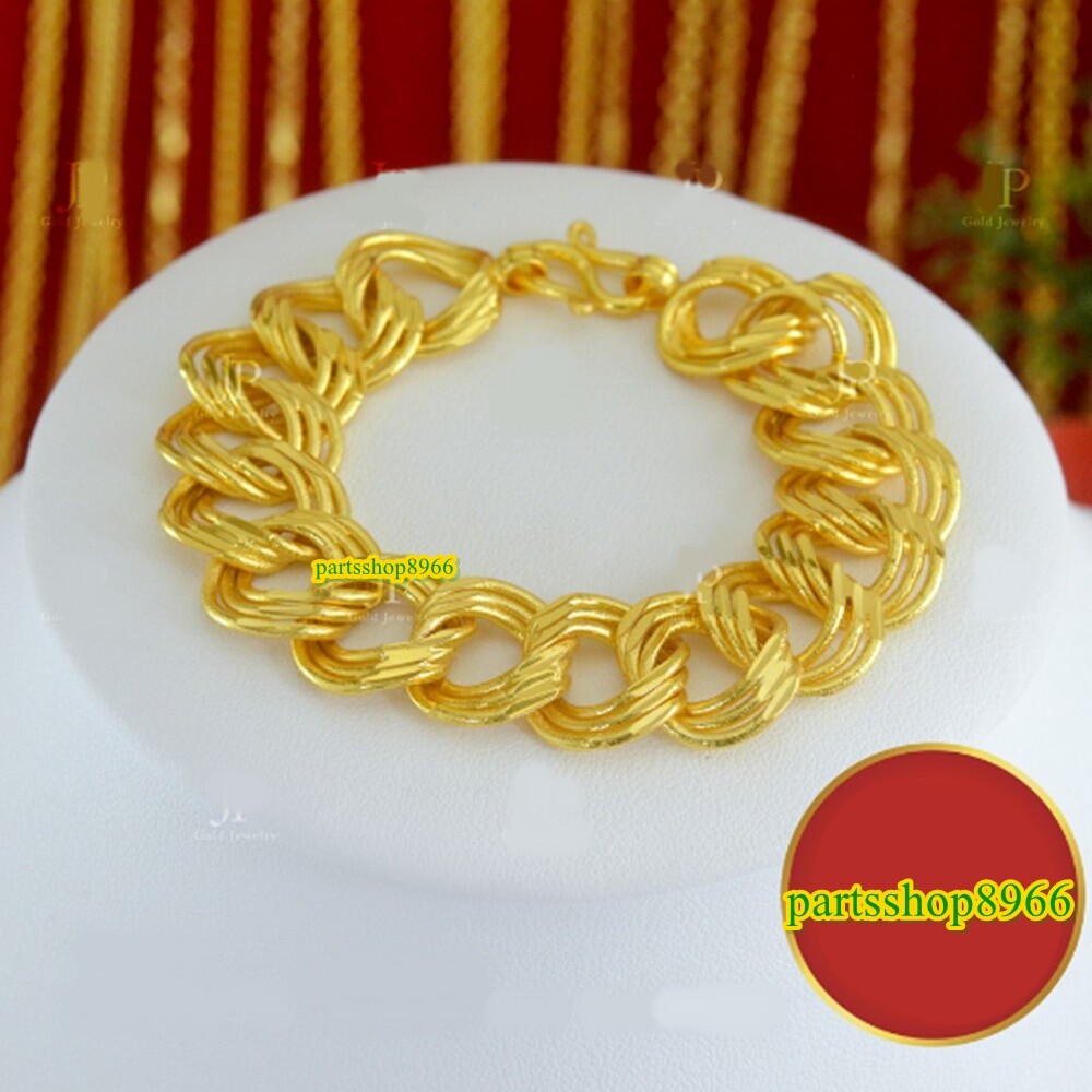 Thai 24k Gold Plated Bracelet Yellow Chain Pendant Weight 5 Baht Jewelry 15-20cm